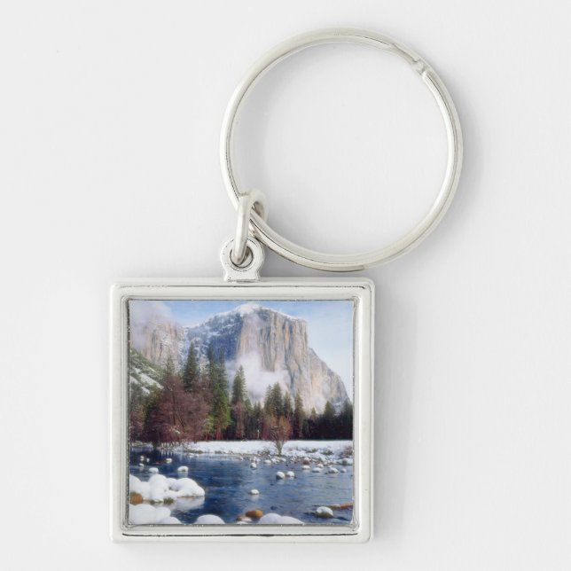 Vinter Yosemite National Park Fyrkantig Silverfärgad Nyckelring (Framsidan)