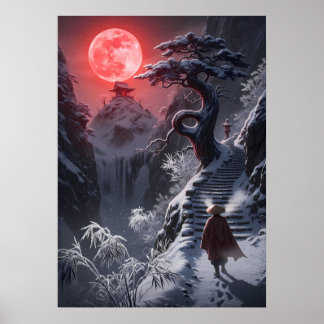 Vinter Zen-resa: Röd Måntempel Poster