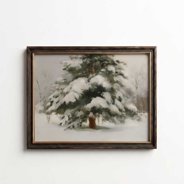 Vinteraffisch med snötäckt tall poster (Snow Covered Pine Tree Wall Art Poster - close-up view (frame/decor not included))