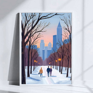 Vinterakvarellmålning av Boston Common Poster