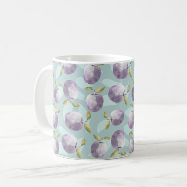 Vinteräpplen, kall grönt och lila mönster kaffemugg (Framsida vänster)