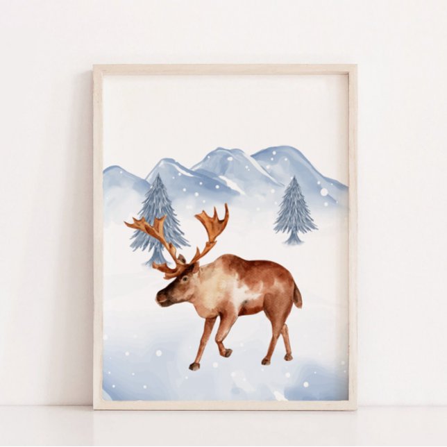 Vinterarktiska djursköljets muskeldekoration poster (Winter Arctic Animal Moose Nursery Wall Decor)