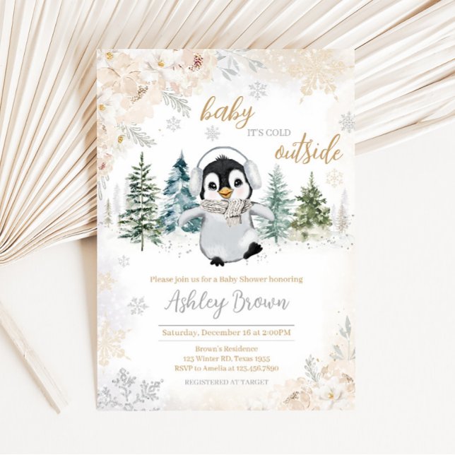Vinterarktiska penguinbabyskor inbjudningar (Cold Outside Winter Penguin Baby Shower Invitation)