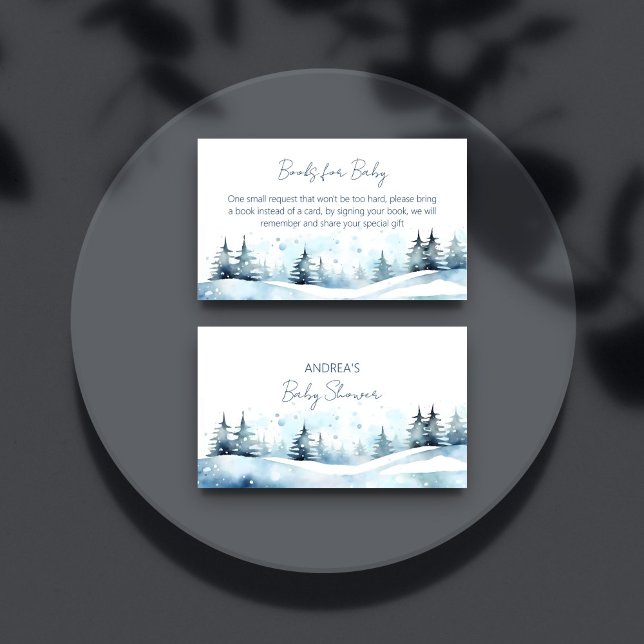 Vinterbabydusch bokar för baby tilläggskort (Winter baby shower books for baby enclosure card snowy pines arctic winter books request card)
