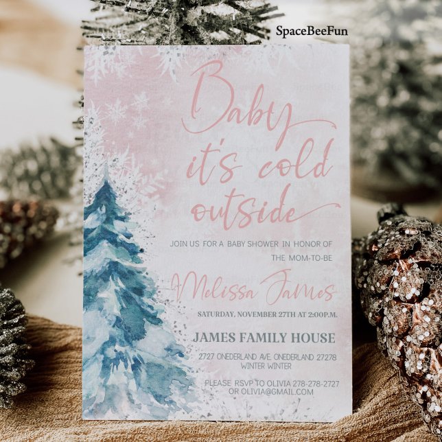 Vinterbabydusch Girl Baby Det är kall utanför Bab Inbjudningar (Winter baby shower Girl Baby it's cold outside Baby shower invitation Winter baby shower invites Chr)