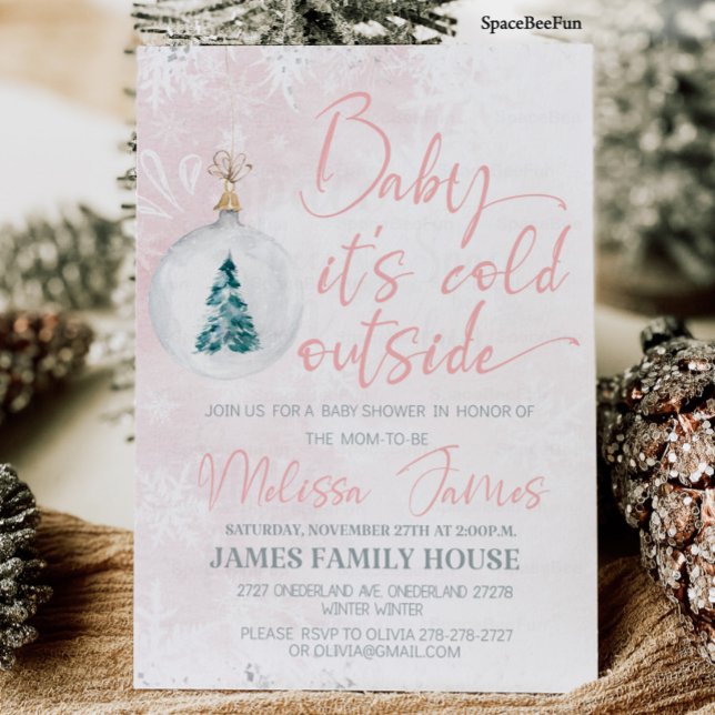 Vinterbabydusch Girl Baby Det är kall utanför Bab Inbjudningar (Winter baby shower Girl Baby it's cold outside Bab Invitation)