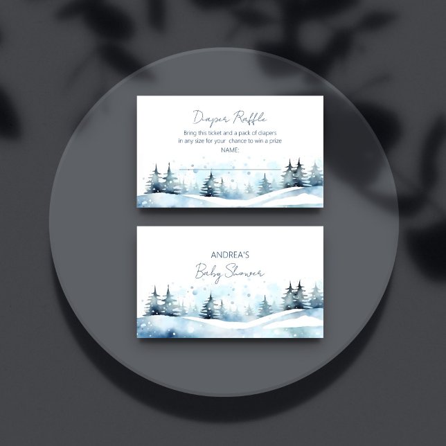 Vinterbabyduschdiskare, raffel tilläggskort (Winter baby shower diaper raffle enclosure card snowy pines pastel Scandinavian  blues raffle card)
