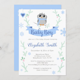 Vinterbabyduschen Cute uggla pojke Inbjudningar