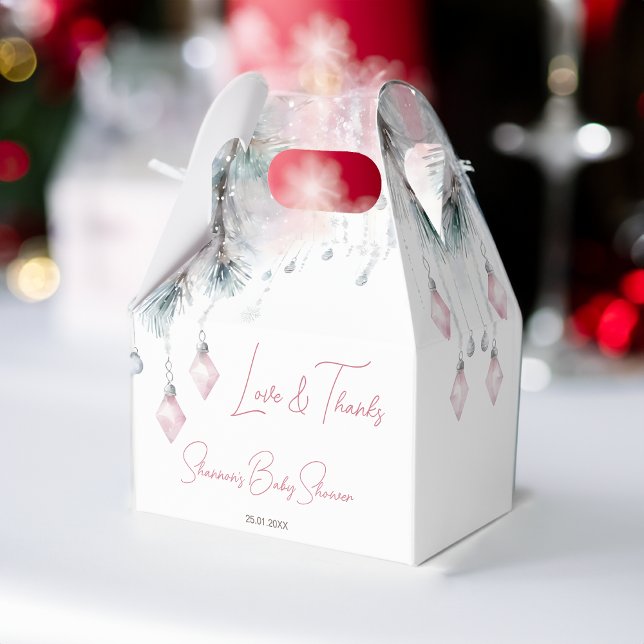 Vinterbabyduschpastel rosa grått gräs presentaskar (Winter baby shower pastel pink grey snowy pines personalized favor box baby it's cold outside favors)