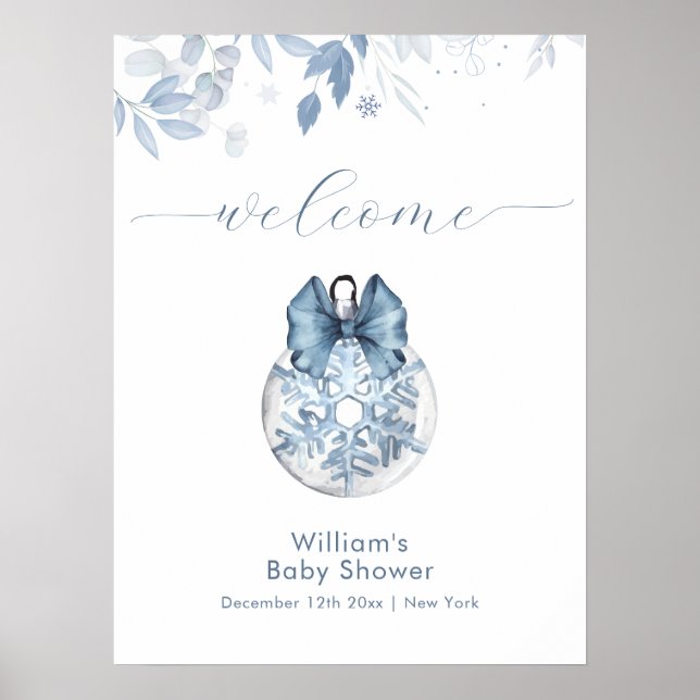 Vinterbåge Snöflinga Ornament Baby Shower Välkomme Poster (Framsidan)