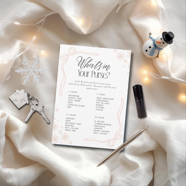 Vinterbåge Taupe Vad har du i din handväska? Spel Inbjudningar (Winter Bow Taupe What's In your Purse? Game)
