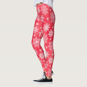 Vinterbalkar av röd snöflingor leggings