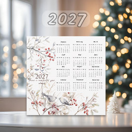 Vinterbär Fåglar Jul 2027 Kalender Julkort