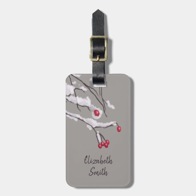 Vinterbär förgrena sig i snöanpassningsbarnamn bagagebricka (Vertikal Framsida)