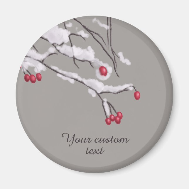 Vinterbär förgrena sig i snöanpassningsbartext magnet (Framsidan)