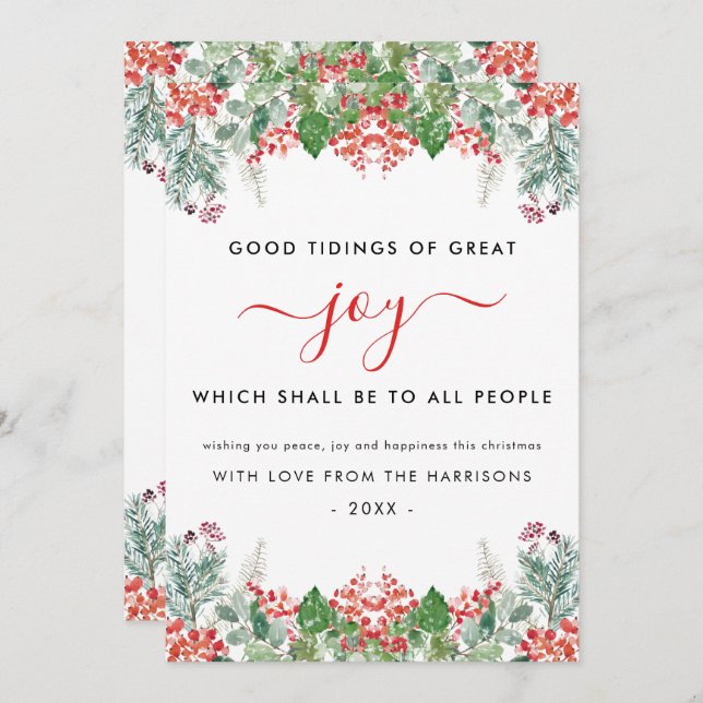 Vinterbär Grönska Glädje Kristet Jul Julkort (Fram/baksida)