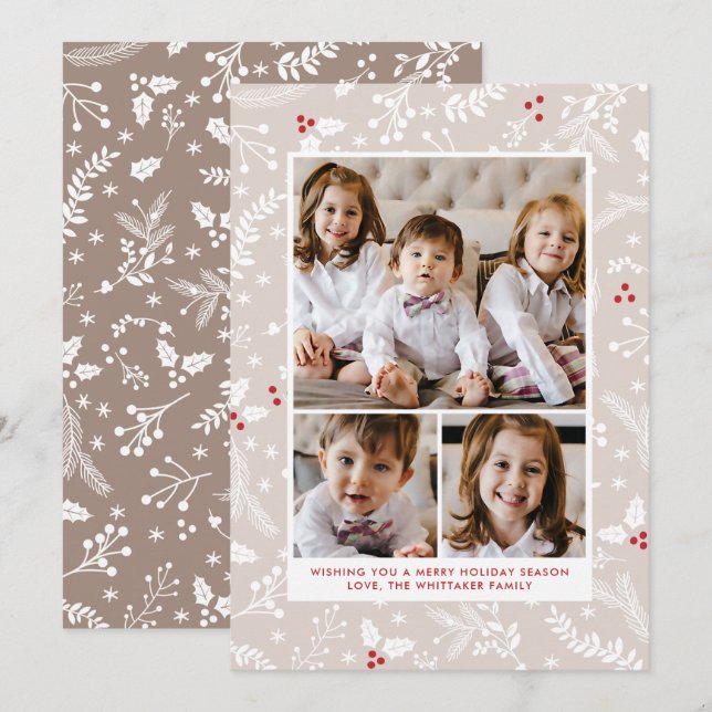 Vinterbär i Ecru Jul Firande Platt Kort (Fram/baksida)