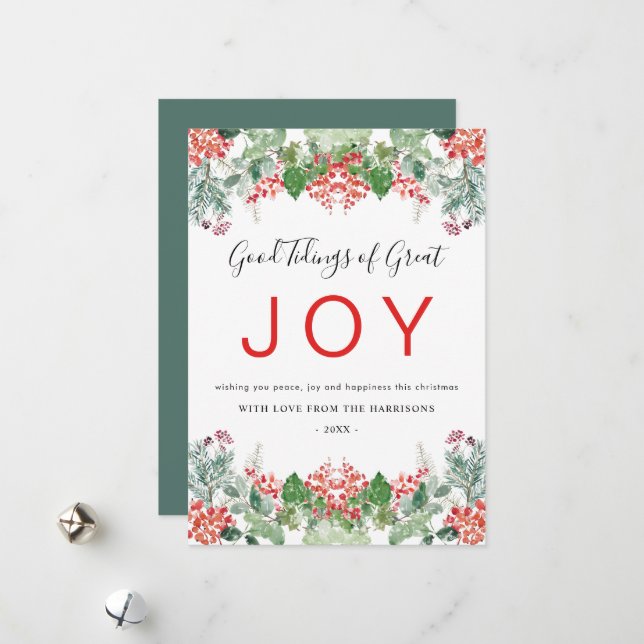 Vinterbär och grönskande glädjejul julkort (Fram/Back In Situ)