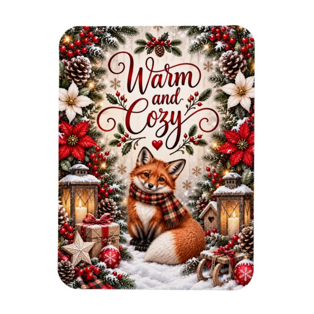 Vinterbär Tallkottar Räv Illustration Magnet (Vertikal)