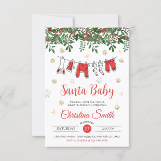 Vinterbebisdusch för Santa Baby Cute Guld Snöfling Inbjudningar