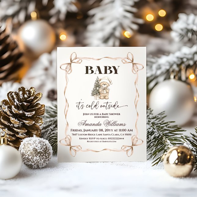 Vinterbeige Teddybjörn Jul Babyshower Inbjudningar (Skapare uppladdad)