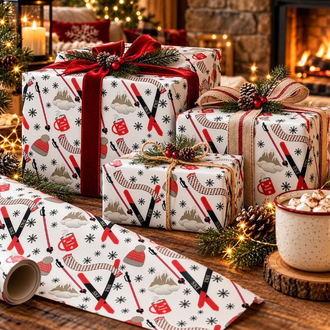 Vinterberg Skidresa Tema Mönster Wrap Pa Presentpapper (Winter Mountain Ski Trip Theme Pattern Wrapping Paper)
