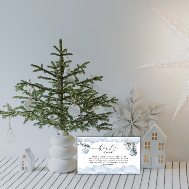 Vinterberg snöflinga böcker för baby shower tilläggskort (Winter Mountain Snowflake Books For Baby Shower Enclosure Card)
