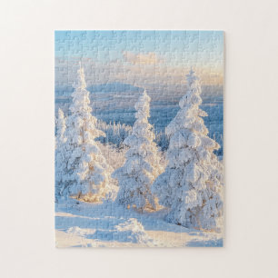 Vinterbergen Snö Gräs Träd Pussel