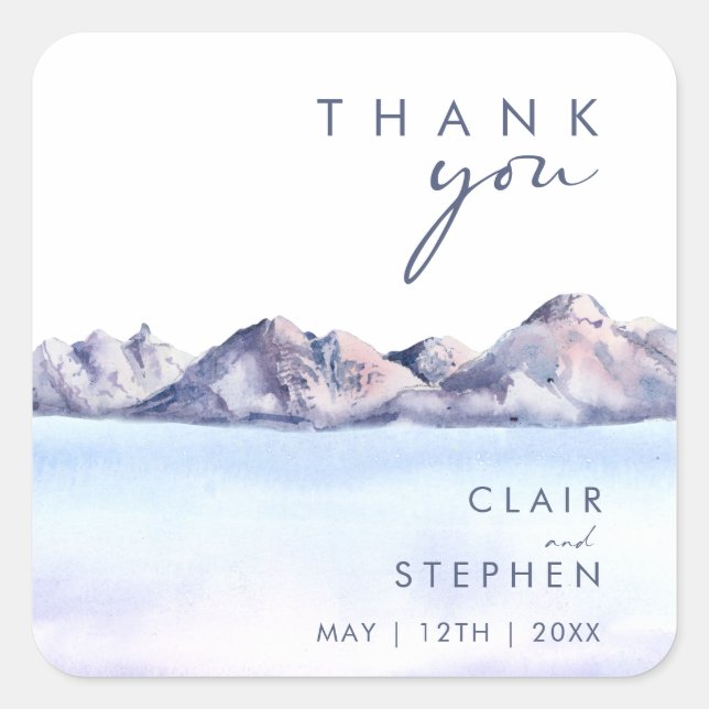 Vinterberget Tack Bröllopsförmånsmärke Fyrkantigt Klistermärke (Framsida)