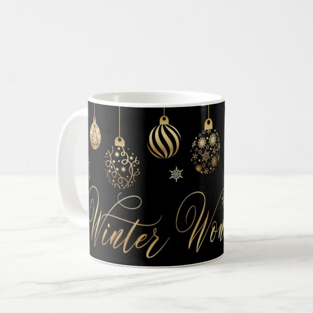 Vinterbergland guld svarta ornament christmas kaffemugg (Framsida vänster)