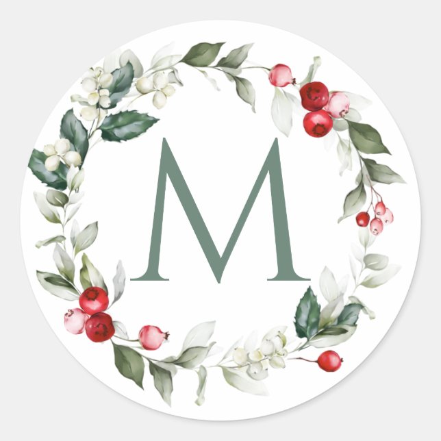 Vinterberries Monogram - etiketter för små rundor (Framsida)