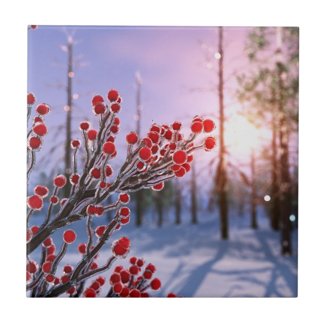 Vinterberry in Ice Decorative Tile/Trivet Kakelplatta (Framsidan)