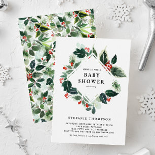 Vinterberry och Holly Greenery Baby Shower Inbjudningar