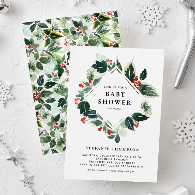 Vinterberry och Holly Greenery Baby Shower Inbjudningar (Skapare uppladdad)