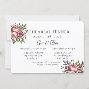 Vinterberry och Primrose Blommigt Rehearsal Dinner Inbjudningar