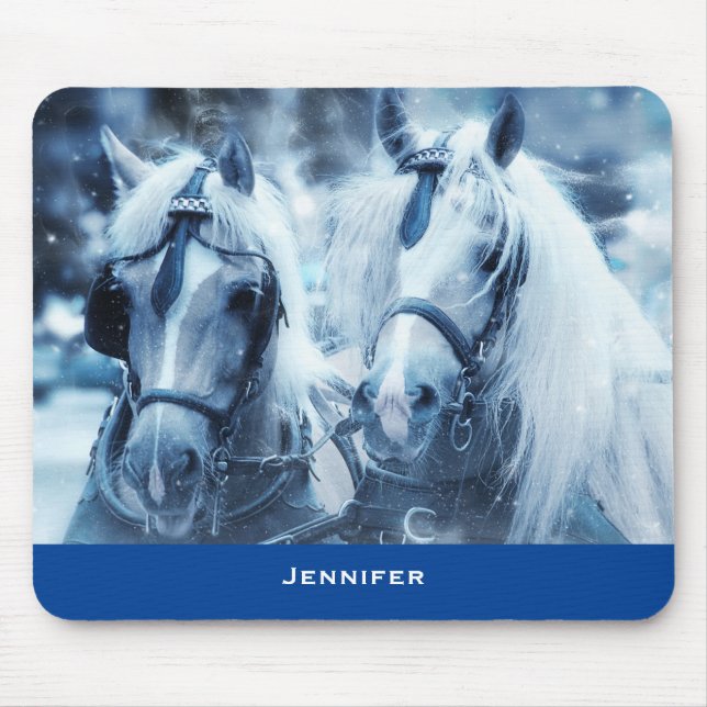 Vinterbilsfoto för vackert Horse Team Musmatta (Framsidan)