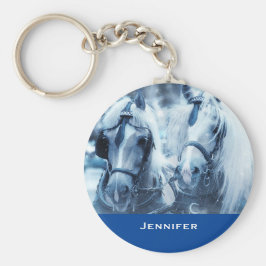 Vinterbilsfoto för vackert Horse Team Nyckelring