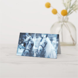 Vinterbilsfoto för vackert Horse Team Placeringskort