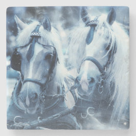 Vinterbilsfoto för vackert Horse Team Stenunderlägg