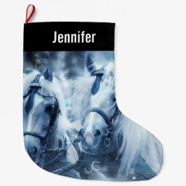 Vinterbilsfoto för vackert Horse Team Stor Julstrumpa