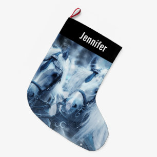 Vinterbilsfoto för vackert Horse Team Stor Julstrumpa