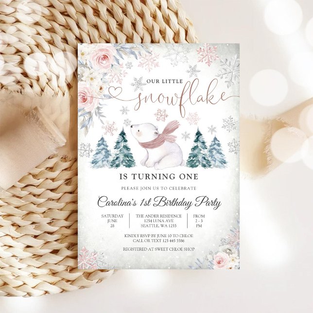 Vinterbjörn 1-års födelsedagsinbjudan inbjudningar (Skapare uppladdad)