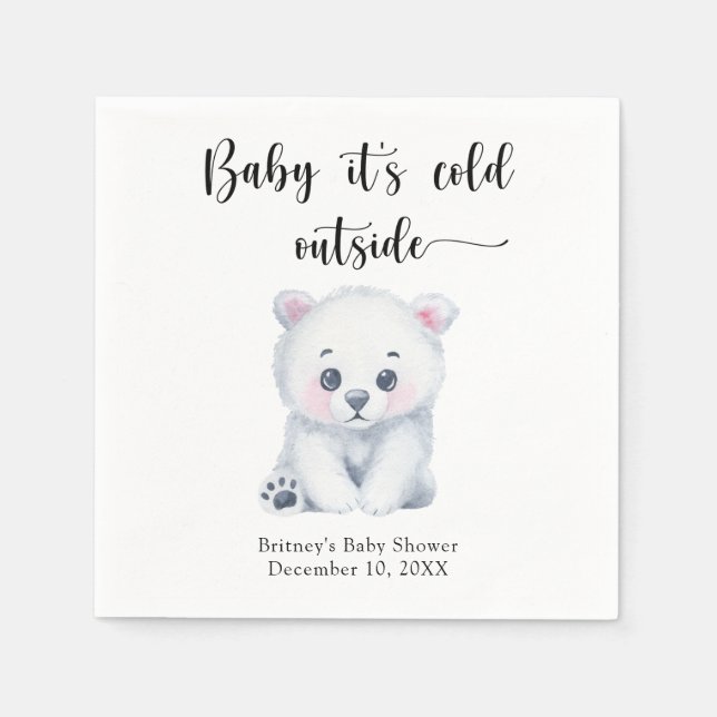 Vinterbjörn - baby är det kallet utanför polarna pappersservett (Framsidan)