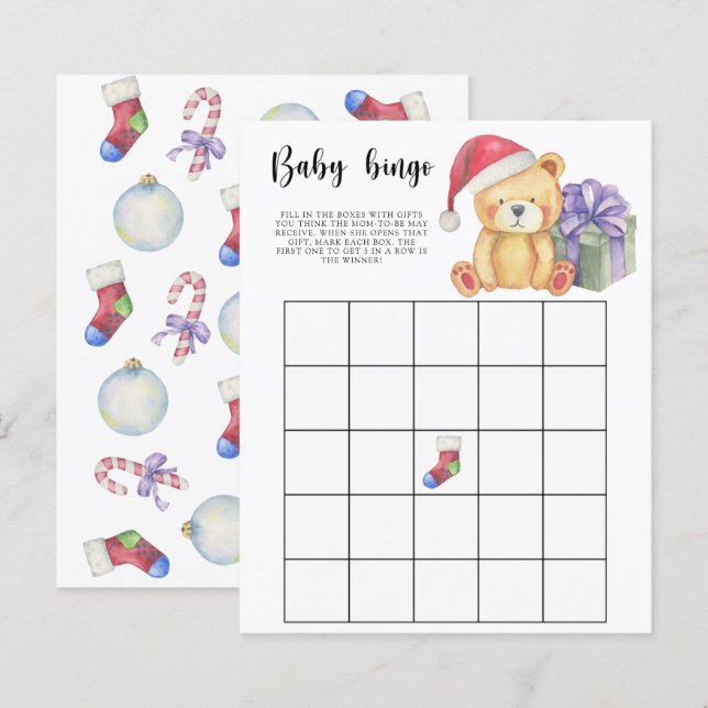 Vinterbjörn - Baby shower bingo spel (Fram/baksida)