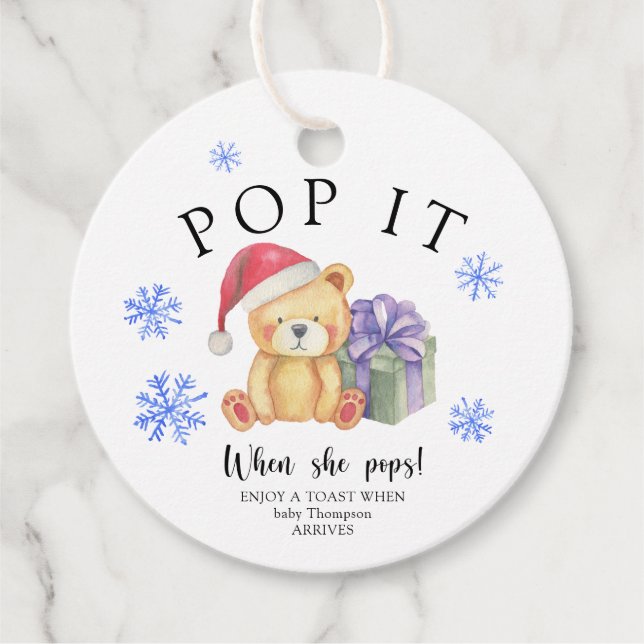 Vinterbjörn med julpresent - Poppa den!  Gåvor Etiketter (Framsida)