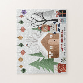 Vinterbjörn och träd Glad helg jul Pussel