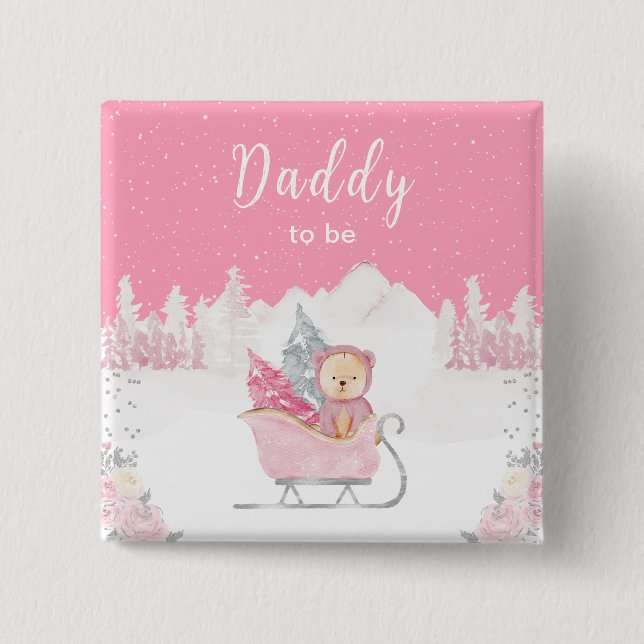 Vinterbjörn Rosa släd-pappa att bli Knapp (Framsida)
