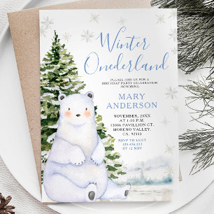 Vinterbjörn Snöflingor Onederland 1-års födelsedag Inbjudningar