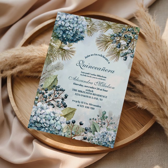 Vinterblå blomster Quinceañera Inbjudningar (Skapare uppladdad)