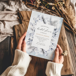 Vinterblå Elegant, Blommigt, Möhippa Inbjudan